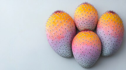 Obraz premium Prickly pears with gradient colors and spines arranged on a white surface creating a visually