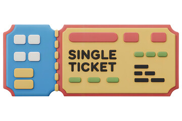 Colorful Ticket Illustration with Bold Text and Creative Design Elements