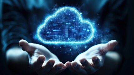 Hands holding digital cloud