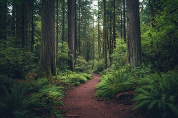 Fototapeta premium Greens of the Pacific Northwest found on a forest hiking trail