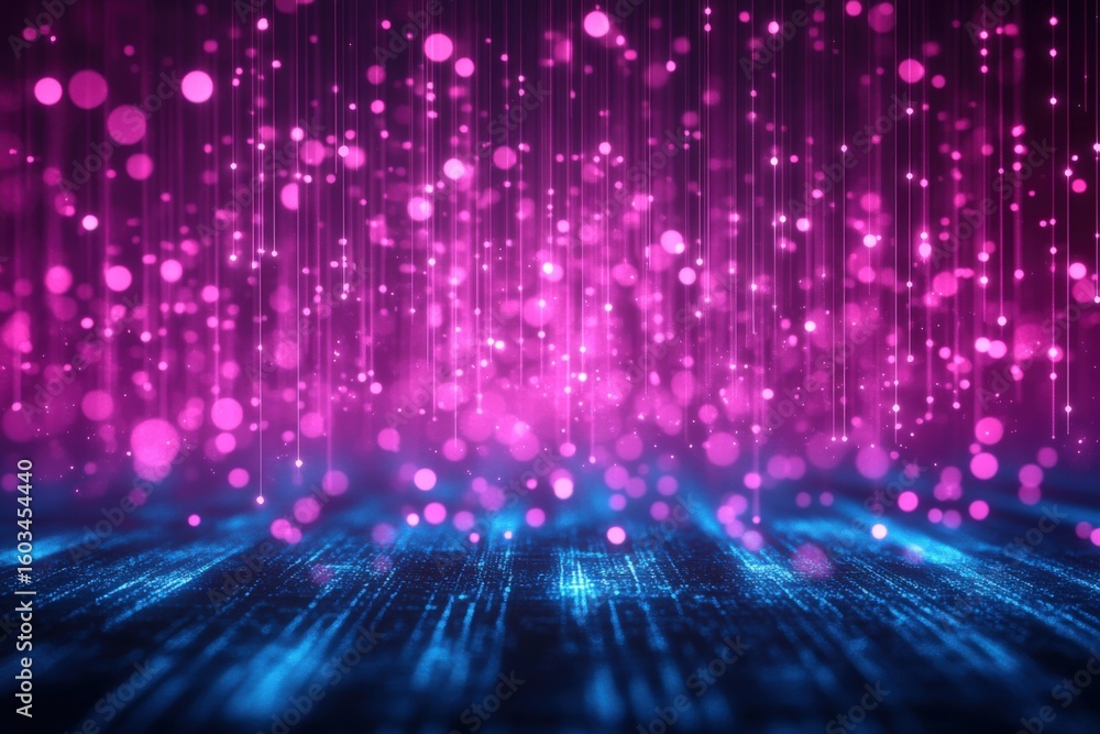 Poster vibrant pink and blue digital abstract background with light particles and dynamic data flow for tec