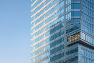 Obraz premium modern architectural facades without people featuring office buildings with reflective glass surfaces