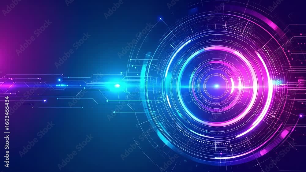 Poster digital technology background with glowing circles and circuit patterns