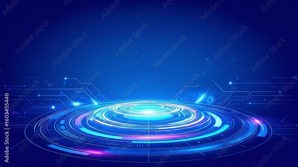 Poster futuristic technology background with glowing portal and circuit patterns