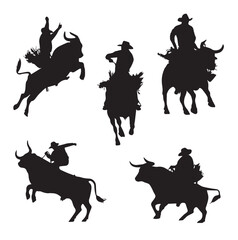 Naklejka premium vector illustration of bull rider silhouette set, Black & White silhouette set