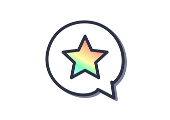 クールグレイ色の筆で描いた、吹き出しアイコン「虹色の星（スター）」, A speech bubble icon 