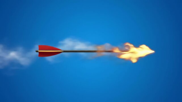 Animated arrow flying through the air leaving a trail of fire and smoke, concept for motion graphics, VFX elements and game design.