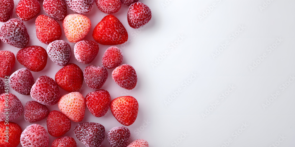Aufkleber frozen strawberries arranged on a white background with a top view, featuring red and pink hues, cre