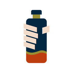 Vector graphic depicting a bottle filled with liquid and an abstract modern label. Ideal for product branding visuals, health drink promotions, or packaging design inspirations.