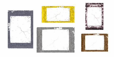 Grunge frame border texture on isolate background. Old grunge frame with dust texture. Texture black frame old grunge square frame.a black and white image of a cracked wall, cracked white paint on a 
