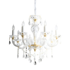Elegant white chandelier with crystal accents against a dark background, perfect for upscale interiors