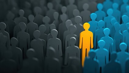 A vibrant individual stands out from the crowd representing uniqueness, leadership, and the power of personal identity in a collective environment.