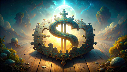 Puzzle Pieces Forming a Dollar Sign. Economy Concept. Generated Image