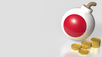 The Japan Bomb and coins for Business crisis concept 3d Rendering.