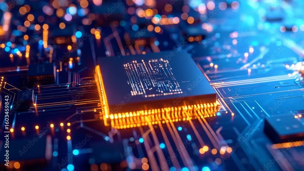 Poster high tech computer processor on circuit board