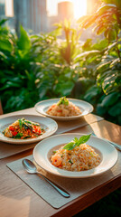 Thai dishes: Kra Pao, shrimp & pork fried rice