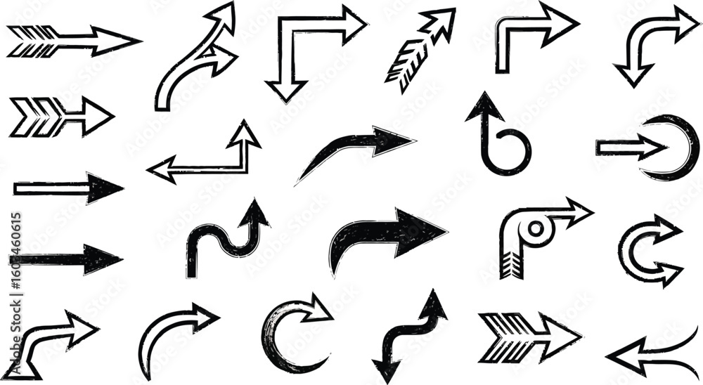 Aufkleber vector art of a collection of black outlined arrows points in different directions, providing a vari