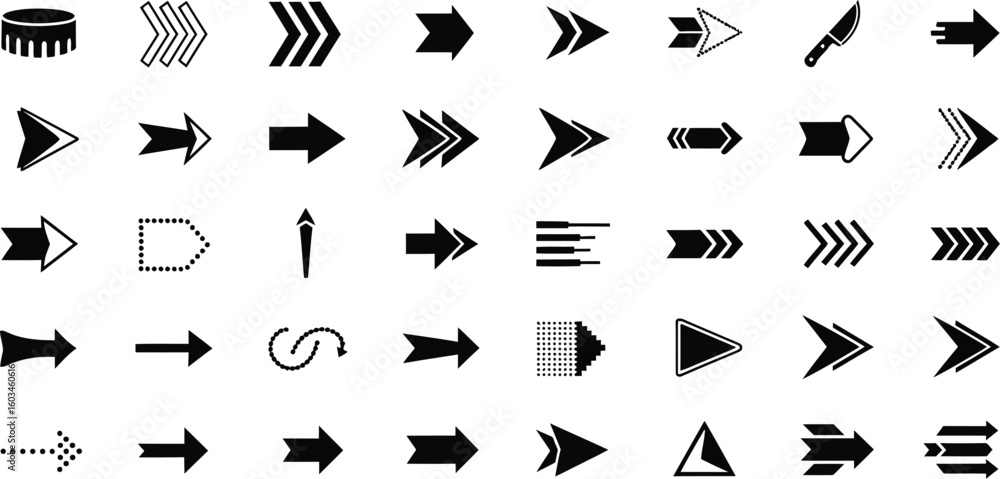 Aufkleber vector art of a comprehensive set of black arrows offers a variety of styles and directions, suitabl