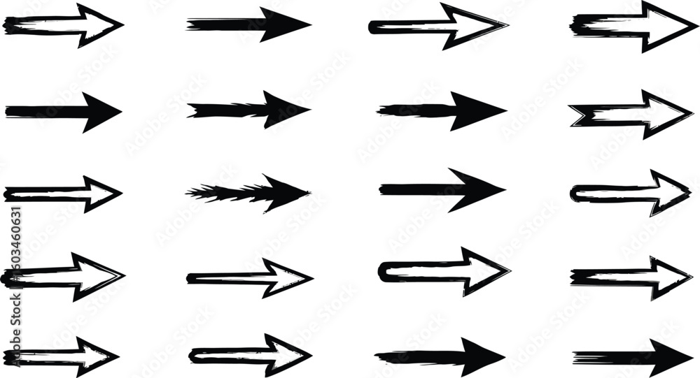 Poster vector art of black brush stroke arrows on a white background point the way, offering direction and 