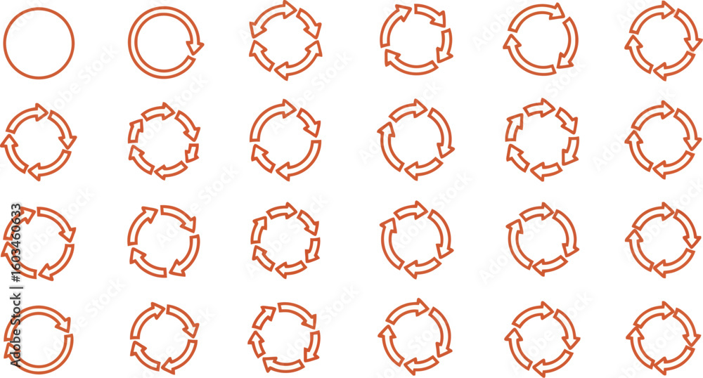Aufkleber vector art of a series of orange circular arrows illustrates the concept of continuous cycles and re