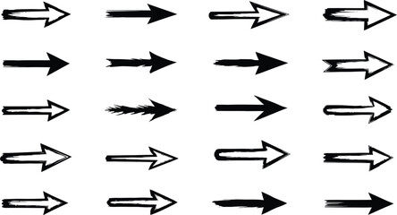 Vector art of black brush stroke arrows on a white background point the way, offering direction and navigation