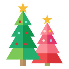 Two very colorful Christmas trees icon on white background.