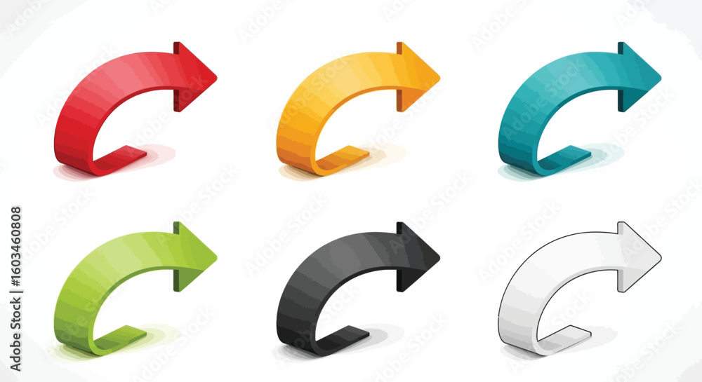 Poster vector art of colorful 3d curved arrows pointing to the right, indicating direction and navigation, 