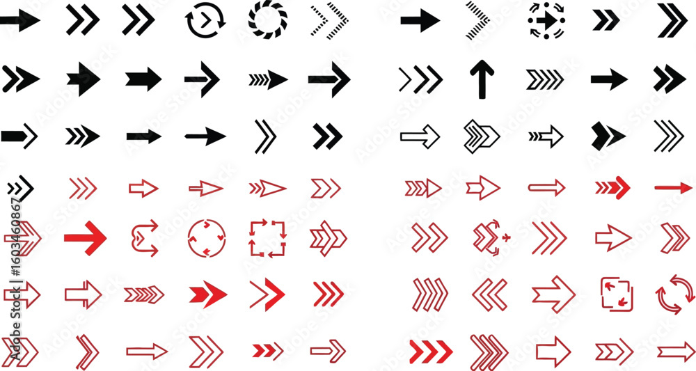Aufkleber vector art of an assortment of black and red arrow vectors isolated on white background, showcasing 