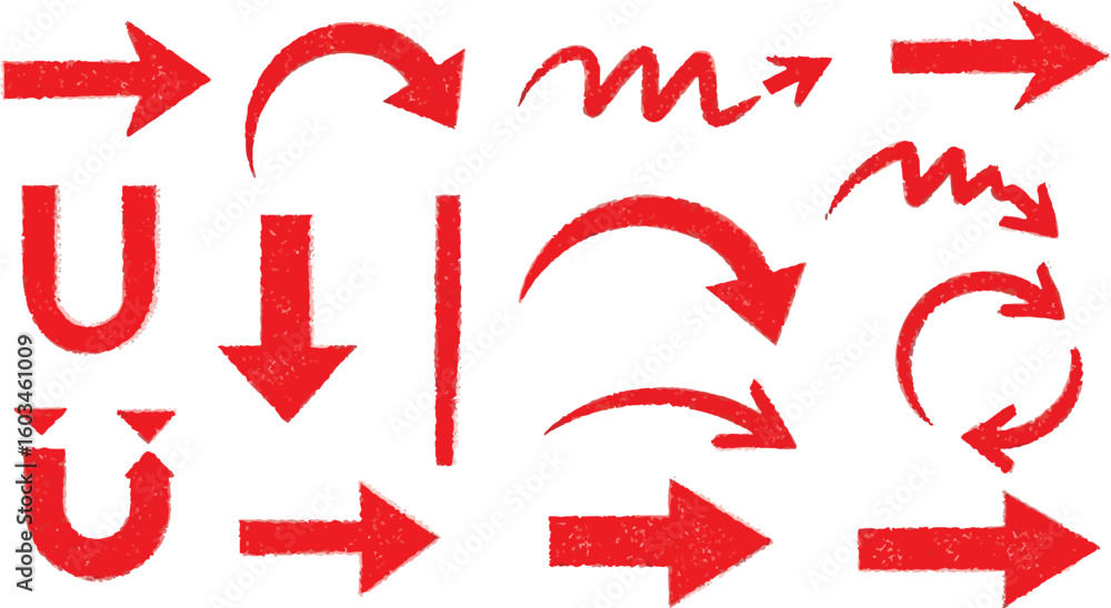 Aufkleber vector art of a set of handdrawn red arrows pointing in various directions, isolated on white backgr