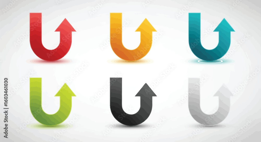 Poster vector art of a vibrant collection of ushaped arrows in various colors, symbolizing direction and pr