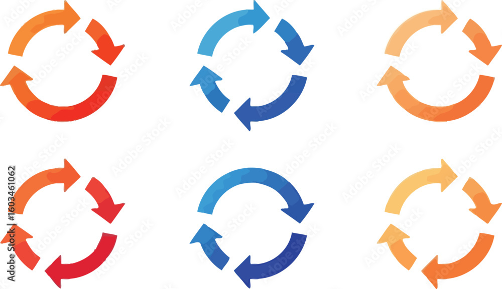 Aufkleber vector art of a set of colorful circular arrows isolated on white background illustrates concepts of
