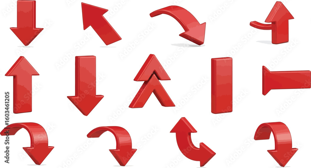 Aufkleber vector art of collection of red 3d arrow icons pointing in various directions on a white background