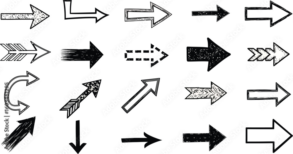 Aufkleber vector art of a collection of handdrawn arrow icons isolated on white background, each uniquely styl