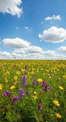 Obraz premium Colorful meadow flowers under a blue sky
