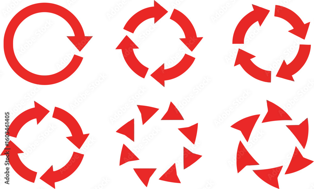 Aufkleber vector art of a set of red circular arrows isolated on white background indicates cyclical processes