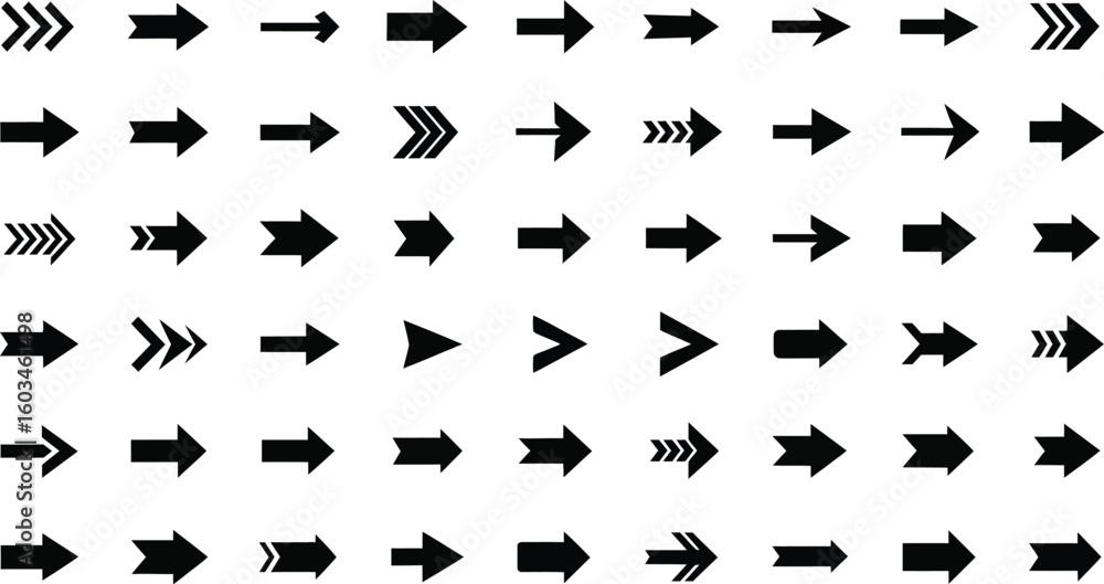 Aufkleber vector art of a collection of bold black arrow icons isolated on white background indicates directio