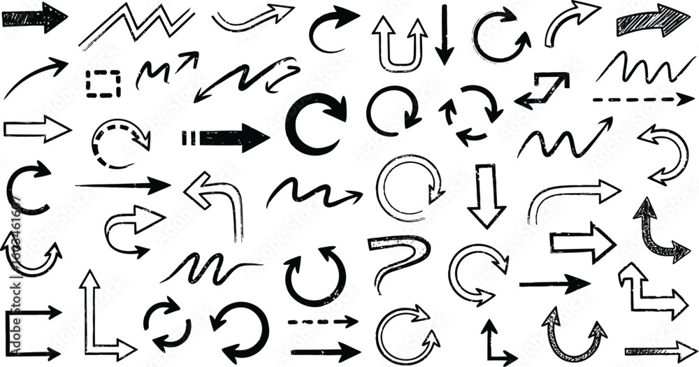 Aufkleber vector art of a diverse array of handdrawn arrows pointing in various directions on a white backdrop