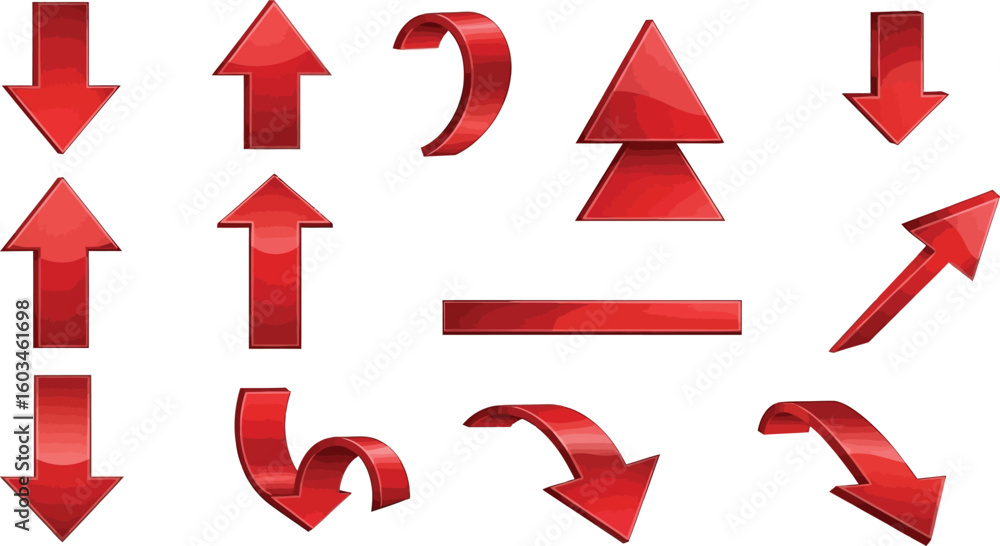 Aufkleber vector art of a collection of glossy red arrows pointing in various directions isolated on white bac