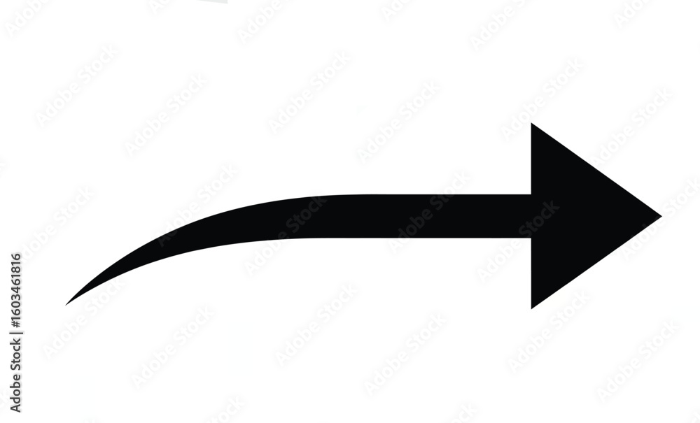 Aufkleber vector art of a sleek black arrow with a curved tail points to the right, indicating direction or a 