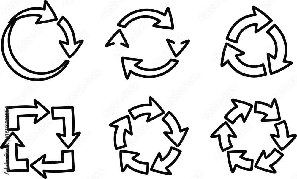 Poster vector art of a set of handdrawn recycle arrow icons isolated on white background, showcasing variou