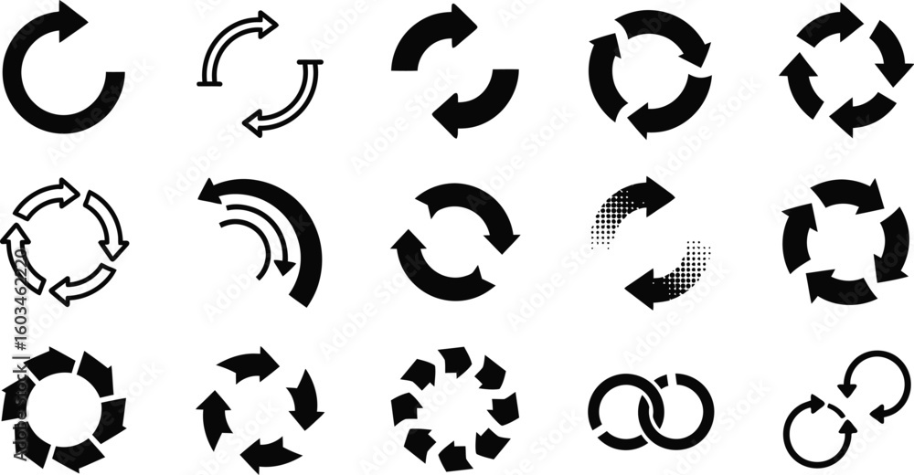 Aufkleber vector art of a set of circular arrow icons representing cycle, rotation, refresh, and reload isolat