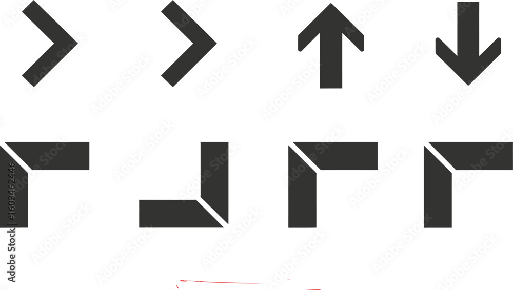 Aufkleber vector art of a collection of simple black arrow vector icons pointing in different directions, perf