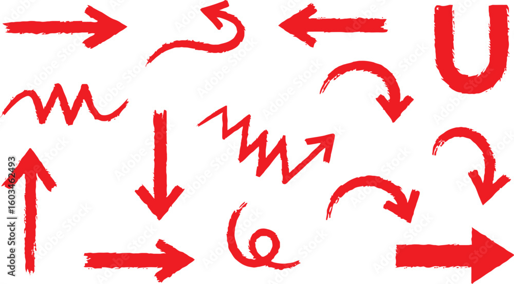 Aufkleber vector art of handdrawn red arrows pointing in various directions isolated on white background, addi