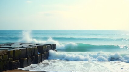 Ocean Waves Crashing on Rocky Coastline