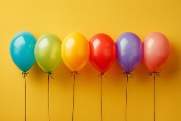 Rainbow Balloons on a Yellow Background