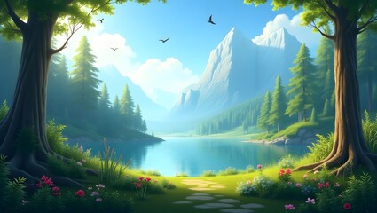 Serene Mountain Lake Landscape