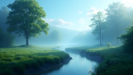 Misty River Landscape