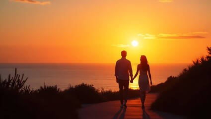 Couple Silhouetted at Sunset