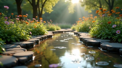 Sunlit Garden Stream