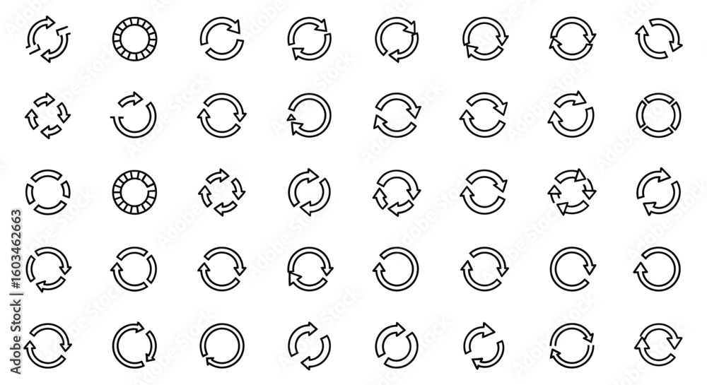 Aufkleber vector art of a collection of circular arrow icons indicating rotation and refresh isolated on white